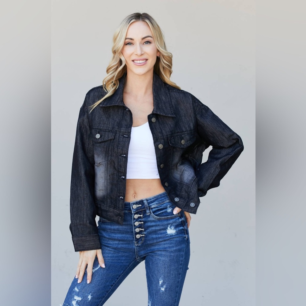 Full Size Collared Denim Jacket